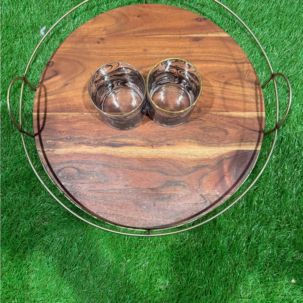 Hearth & Hand Wooden Tray with Metal Rim
